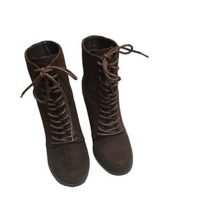 Just Fab Chocolate Brown Lace Up Booties Size 8 EUC